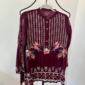 KAREN SEO Brown Embroidered Wearable Art Tunic M